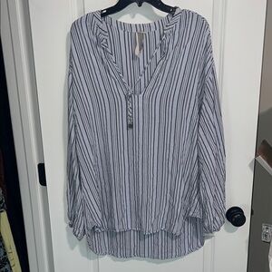 Free People Blue Long Sleeve Oversized Blouse